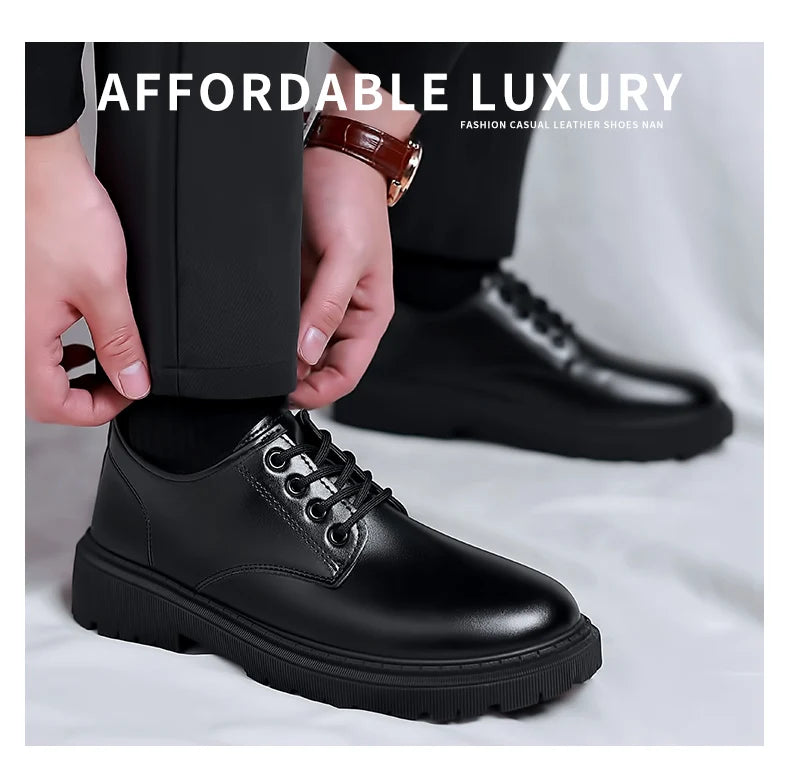 Luxury Men's Genuine Leather Business Formal Shoes British Style Men's Black Platform Lace Up Casual Shoes Zapatos De Cuero 2025