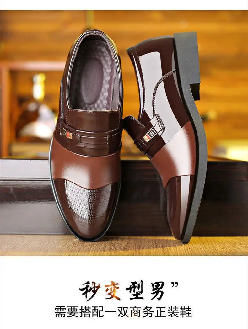 Fashion Black PU Leather Shoes Slip on Formal Men Shoes Plus Size Point Toe Wedding Shoes for Male Elegant Business Casual Shoes