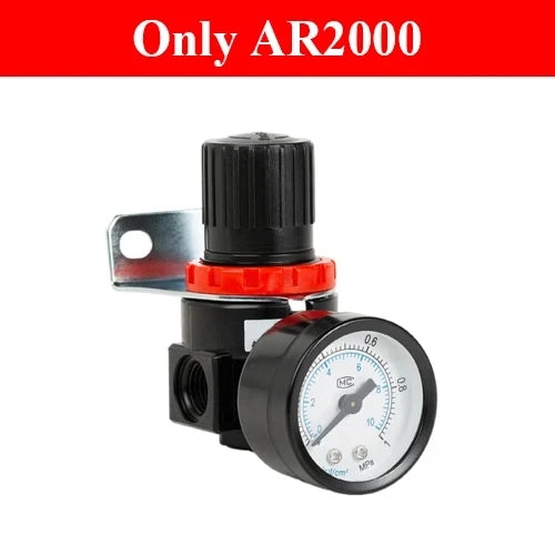 AR2000 1/4'' Air Pressure Regulator Control Compressor Pump Gas Regulating Treatment Units with Gauge Adjustable - Clikcy