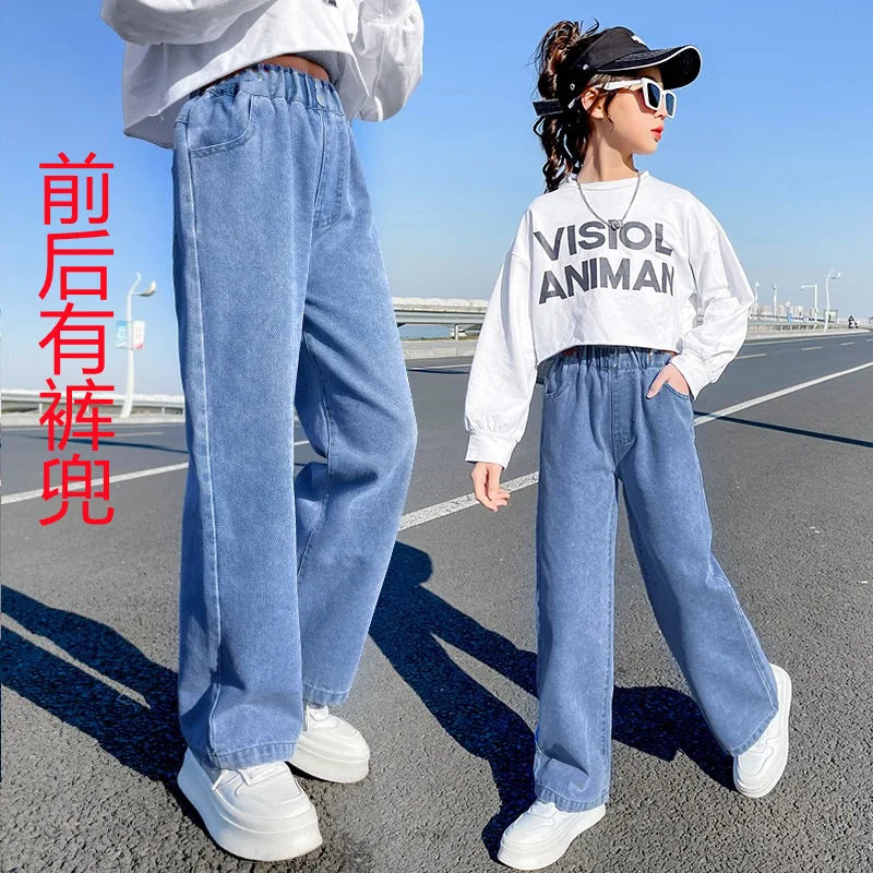 Thin Kids Pants Children's Clothing Sweatpants Clothes Teenage Girls Clothing Jeans Denim Streetwear Fashion Casual Harajuku