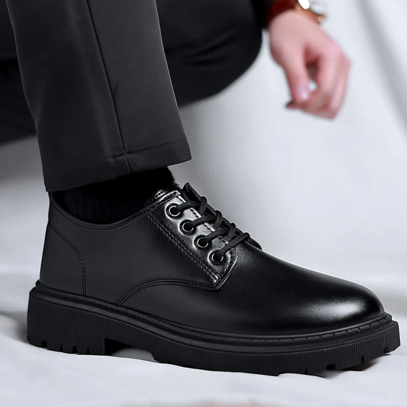 Luxury Men's Genuine Leather Business Formal Shoes British Style Men's Black Platform Lace Up Casual Shoes Zapatos De Cuero 2025