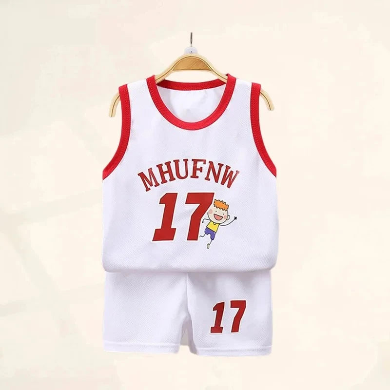 Children's Sets Summer Children Sleeveless T-shirt Shorts Set Quick-drying Outdoor Tank Top Shorts Sets Boys Sport Basketball Tr - Clikcy