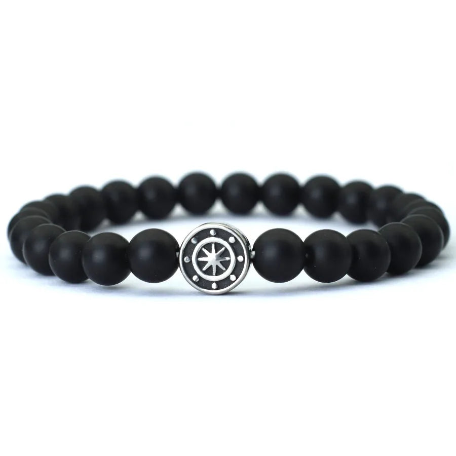 Simple Style Genuine Natural Stone Bracelet For Men Viking Pirate Compass Braclet Tiger Eyes Strand Braslet Leisure Accessories - Clikcy