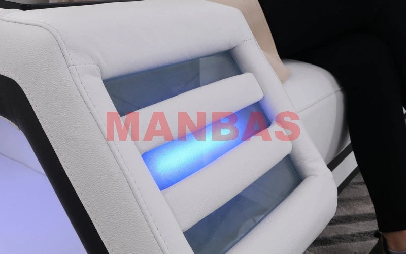 MANBAS Italian Genuine Leather Sectional Sofa with LED Lights | Futuristic Furniture U Shape Couch Living Room Big Sofas Set - Clikcy