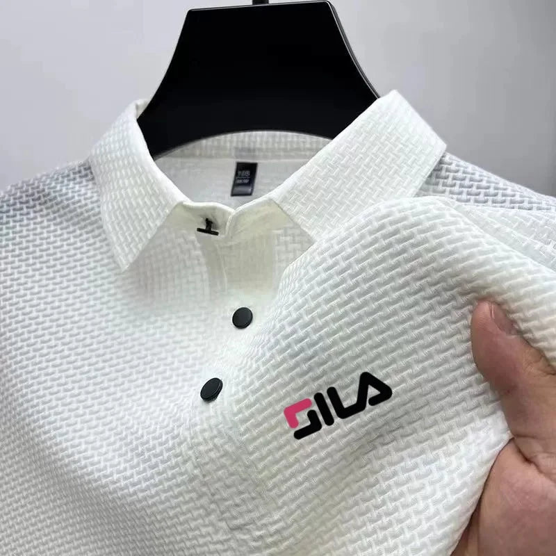 New style ice silk jacquard polo shirt short sleeve summer men's t-shirt casual business fashion stand collar t-shirt men - Clikcy