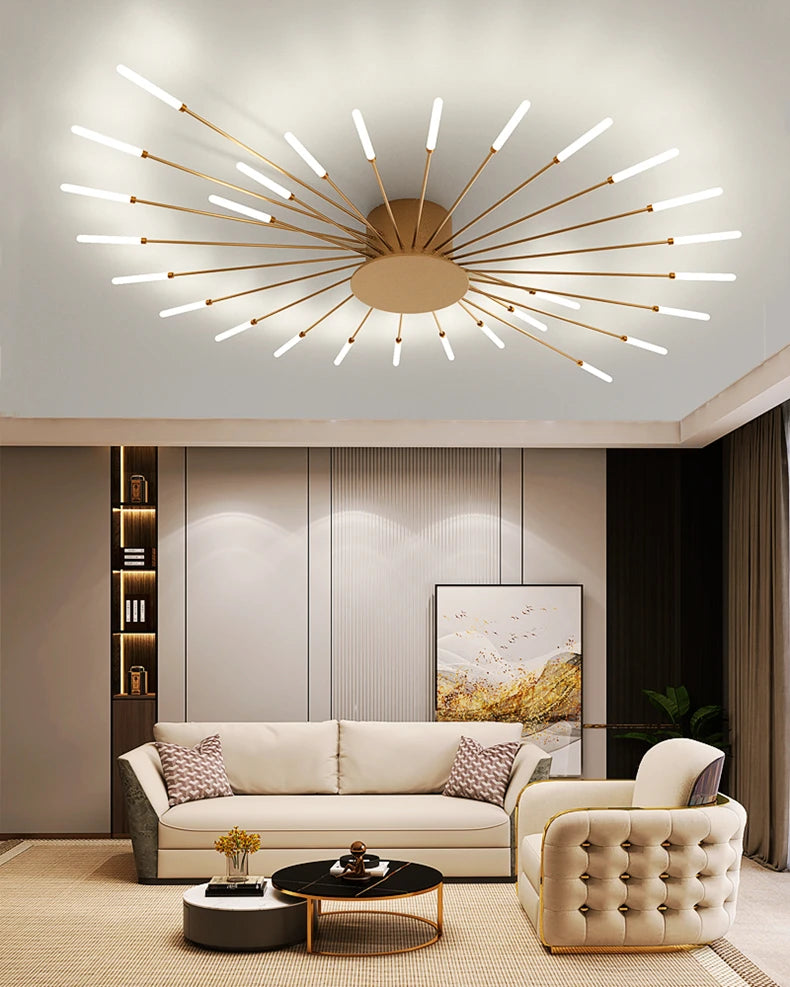 Led Firework Chandelier Dimmable For Living Room Bedroom Milk Yellow Ceiling Chandelier Dining Room LED Ceiling Lamp With Remote