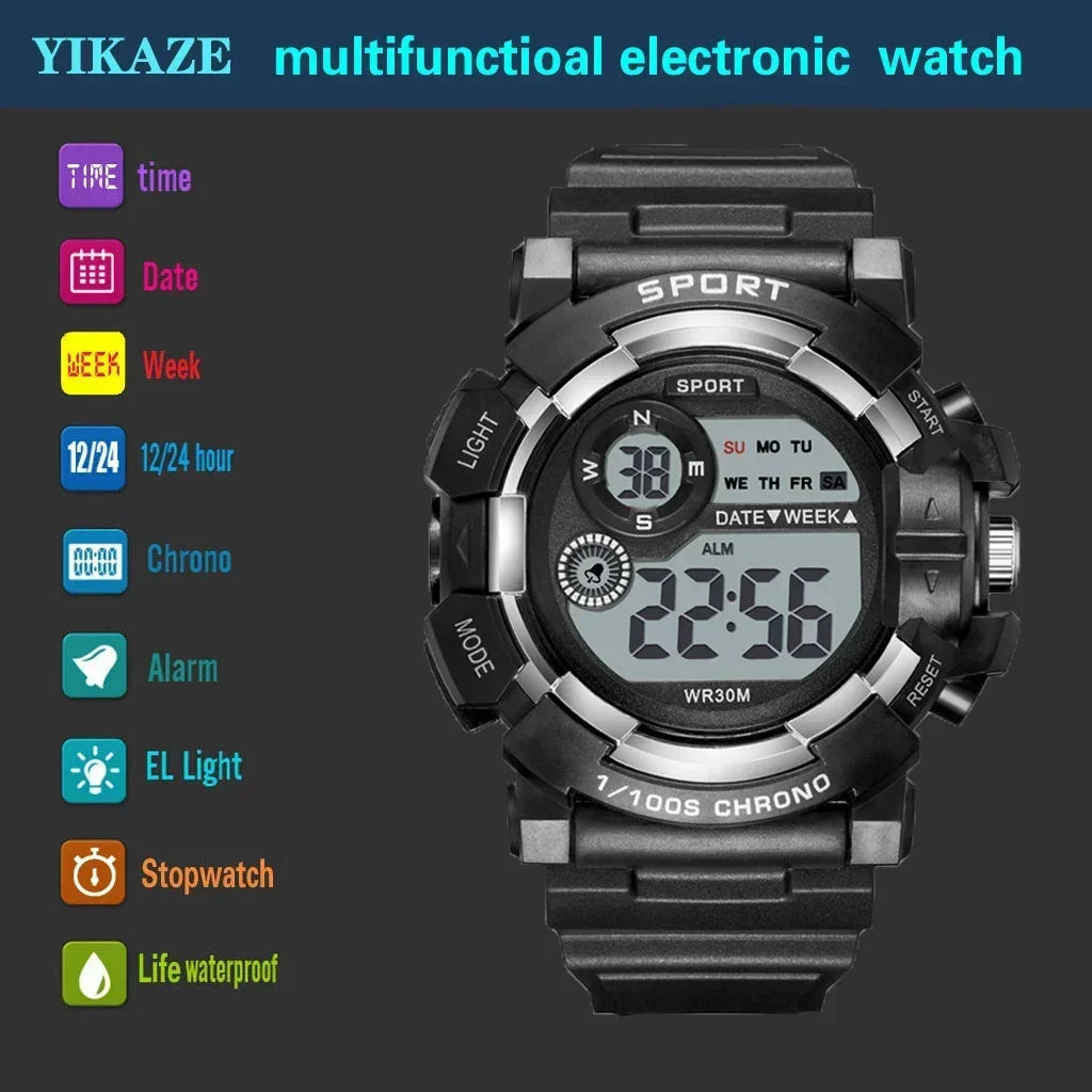 YIKAZE Fashion Sports Watches Men Women Digital Watch Waterproof Luminous Alarm Clock Electronic Wristwatch for Kids Children - Clikcy