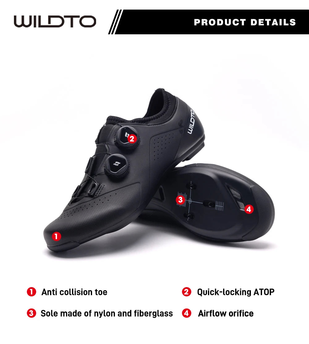 WILDTO Cycling Shoes Mens Road Bike Shoes Flat Speed New Hardness9 Glass Fiber Professional Cycling Sneakers SPD Cleats Footwear - Clikcy