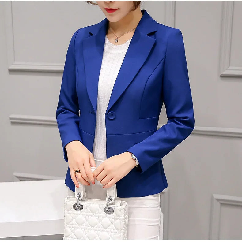 Spring Blue Women's Long-sleeved Suit Jacket, Korean Style Slim Short Coat Women, Asian Size M-XXXL, Girl's Blazers - Clikcy