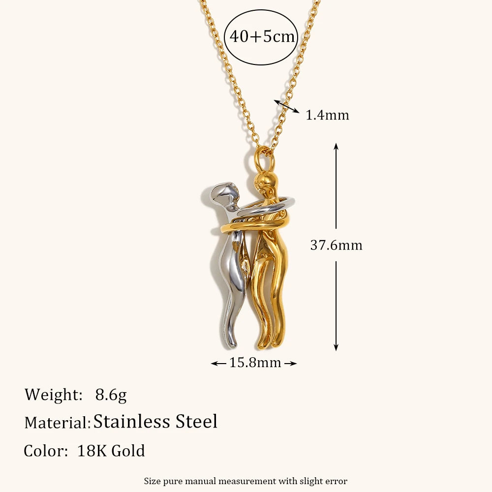 La. Muses Mixed Color Couple Hug Pendant Stainless Steel Women's Necklace Romantic Fashion Jewelry Commemorative Gifts - Clikcy