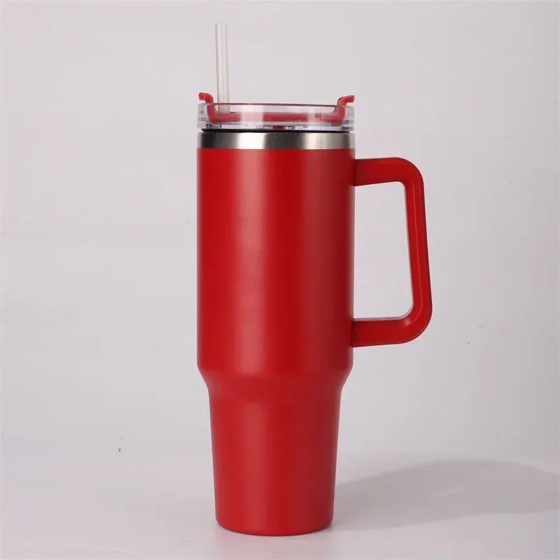 40oz 304 Stainless Steel Insulated Water Bottle,Thermal Coffee Car Cup, Cold Hot Mugs Vacuum Flask With Handle Straw,For Sport - Clikcy