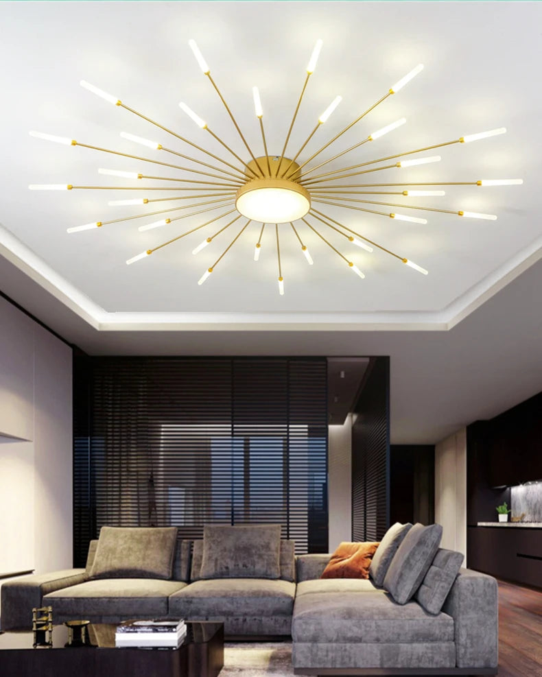 Led Firework Chandelier Dimmable For Living Room Bedroom Milk Yellow Ceiling Chandelier Dining Room LED Ceiling Lamp With Remote - Clikcy
