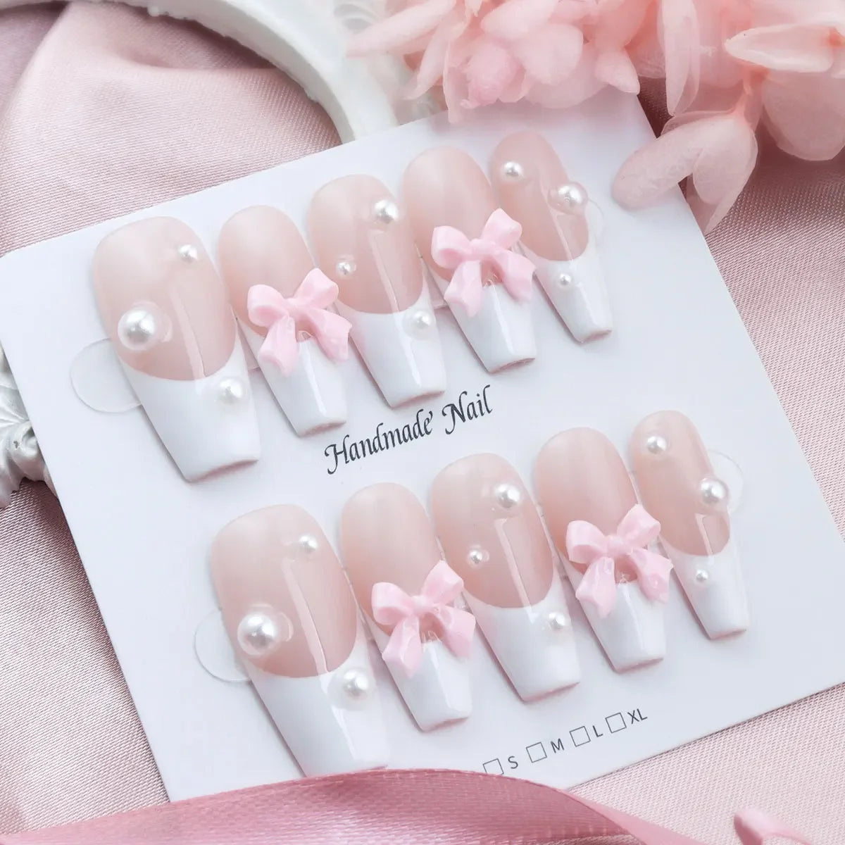 10pcs Y2K Removable Handmade Press on Nails Hand Painted Cherry Pattern Design Fake Nails Cute White Sweet Almond Patch Nail - Clikcy
