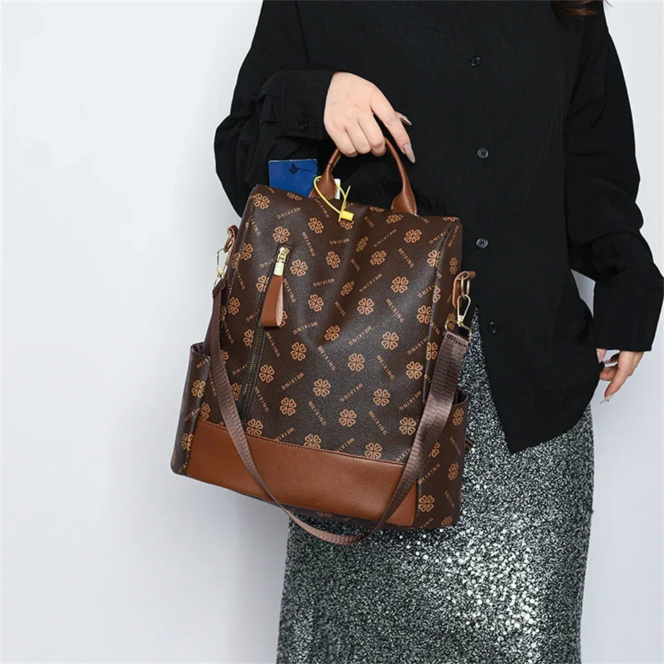New Hot Women’s Backpack Designer High Quality Soft Leather Fashion Print Backpack Large Capacity Shoulder Bags - Clikcy