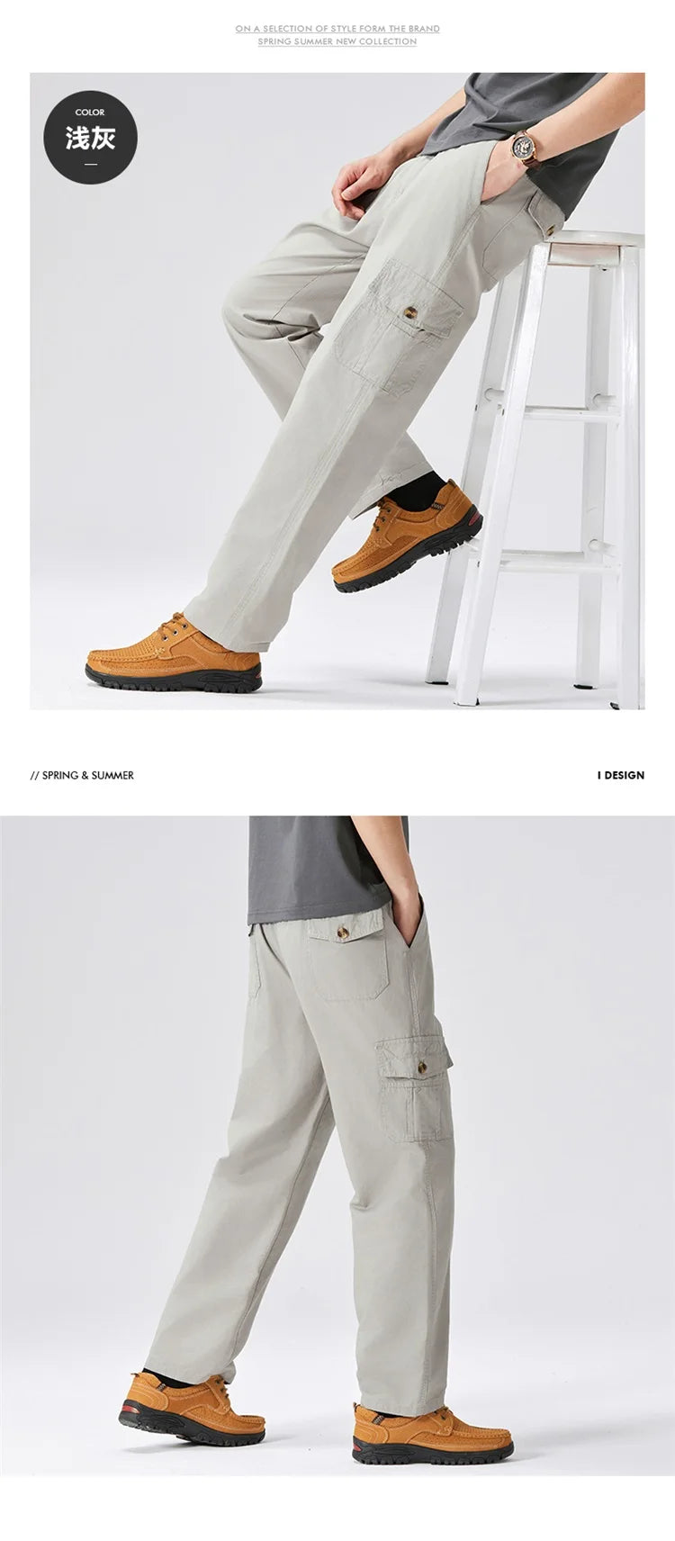 100% Cotton Men's Cargo Pants Straight Fit Loose Work Trouser Male Spring Summer High Waist Big Size Large Plus Elastic Pocket - Clikcy