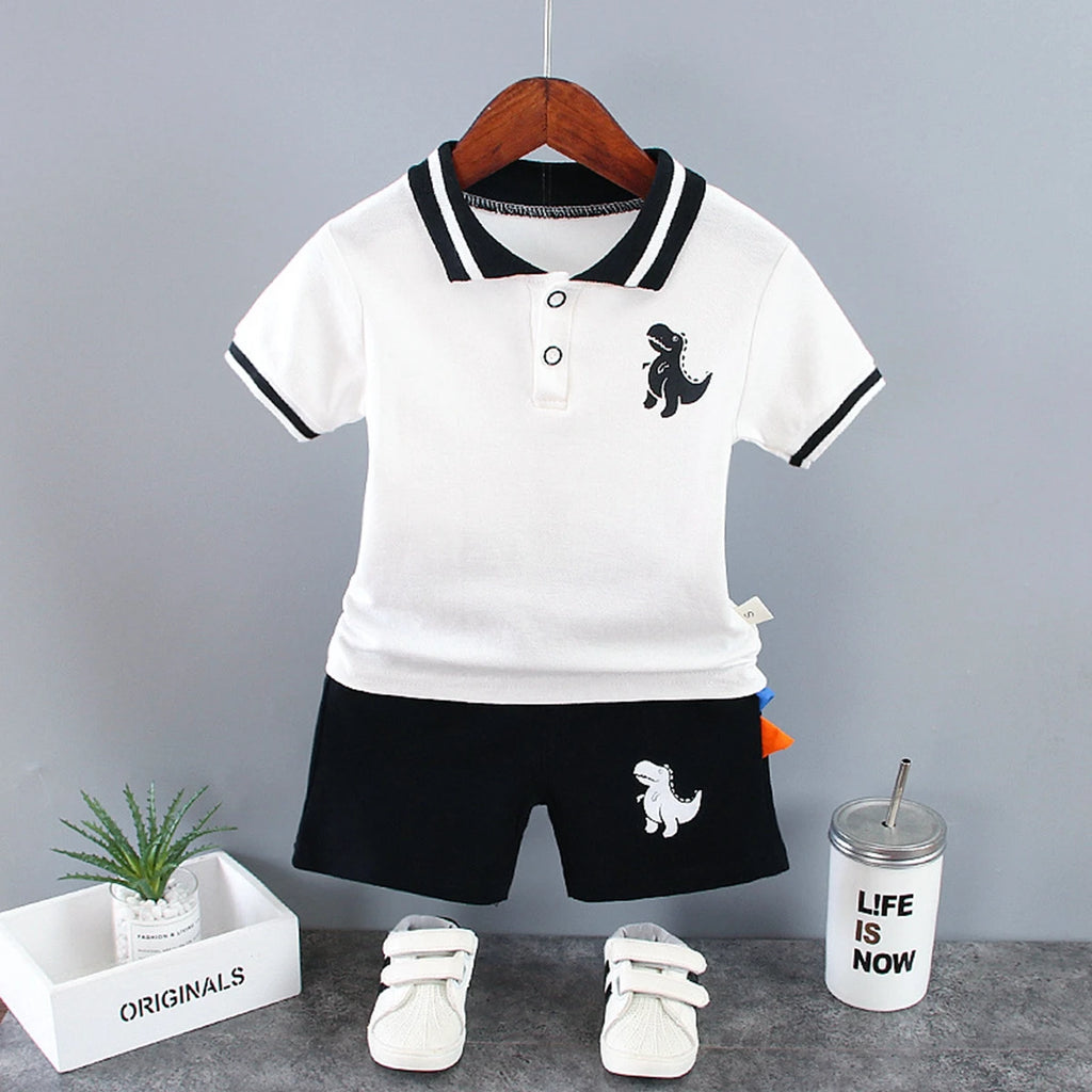 Summer Children Clothes Baby Boys Clothes Set Dinosaur Printed Turn-down Collar T-Shirts Tops+ Shorts 2PCS/Suit Infant Clothing - Clikcy