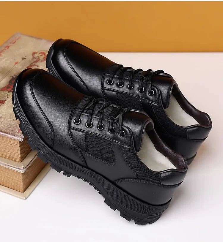 New Platform Cow Leather Casual Sneakers for Men Designer Autumn Winter Cotton Black Outdoor Men's Sports Shoes Zapatos Hombre - Clikcy