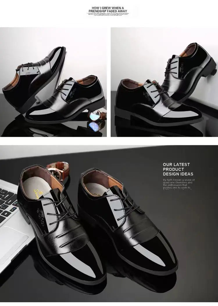 Men's Leather Shoes Black Pointed Shiny Business Formal Shoes Men Lace-up for Work Office Elegant Men's Social Shoes Zapatillas