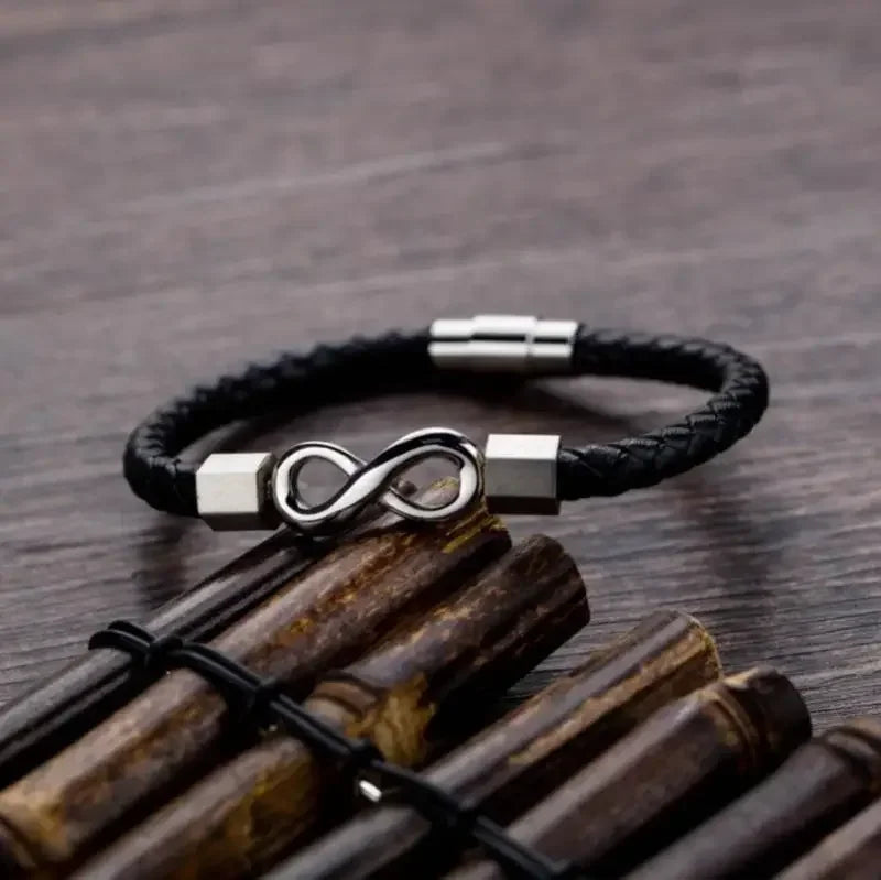 Classic Infinity Loop Leather Bracelet Hand Woven Men's Fashion Accessory Wrist Strap Rope Jewelry - Clikcy