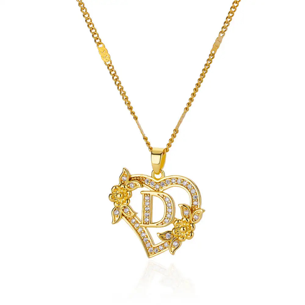 Heart Initial Letter Necklaces For Women Gold Color Stainless Steel Chain A-Z Alphabet Pendant Necklace Birthday Jewelry Gift - Clikcy