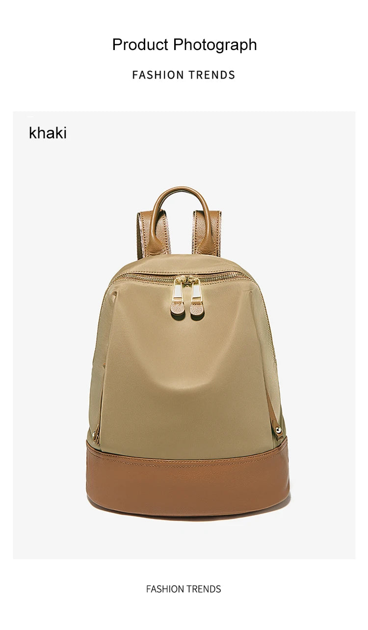 Marino Orlan Cow Leather Backpack for Women 2025 New Fashion Spring&Summer Waterproof Nylon Cloth Travel Student School Bag - Clikcy