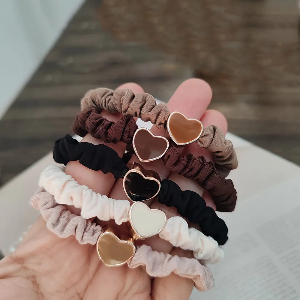 5PC European and American Cream Heart High Elasticity Hair Ties for Women Girls Ponytail Holder Hair Rings Rope Accessories - Clikcy