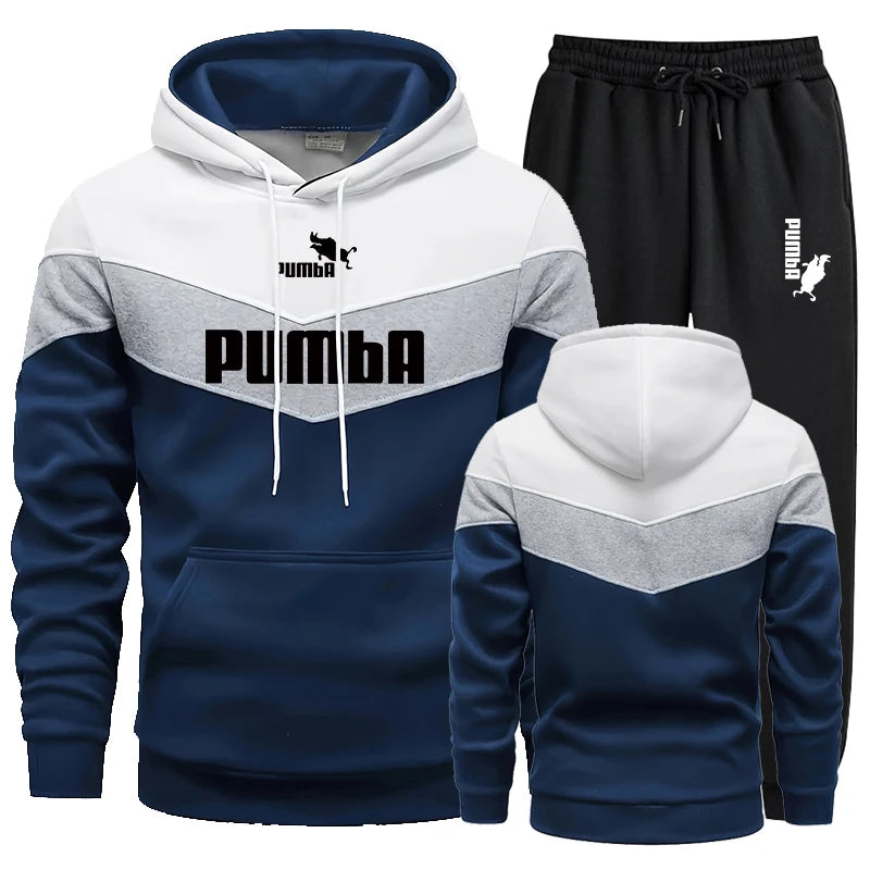 Mens Tracksuit Print Sports Hoodie+Trousers 2 Piece Set Street Casual Sweatshirt Suit Jogging Men's Splicing Clothing Hot Sales - Clikcy