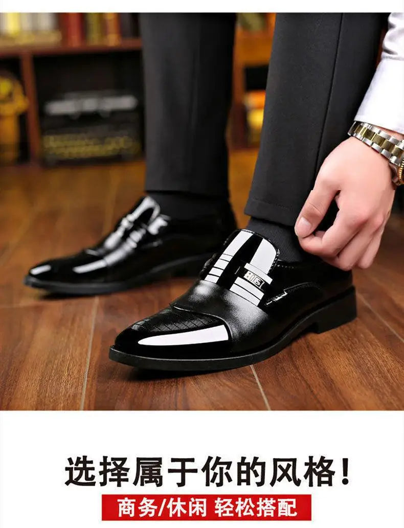 Fashion Black PU Leather Shoes Slip on Formal Men Shoes Plus Size Point Toe Wedding Shoes for Male Elegant Business Casual Shoes
