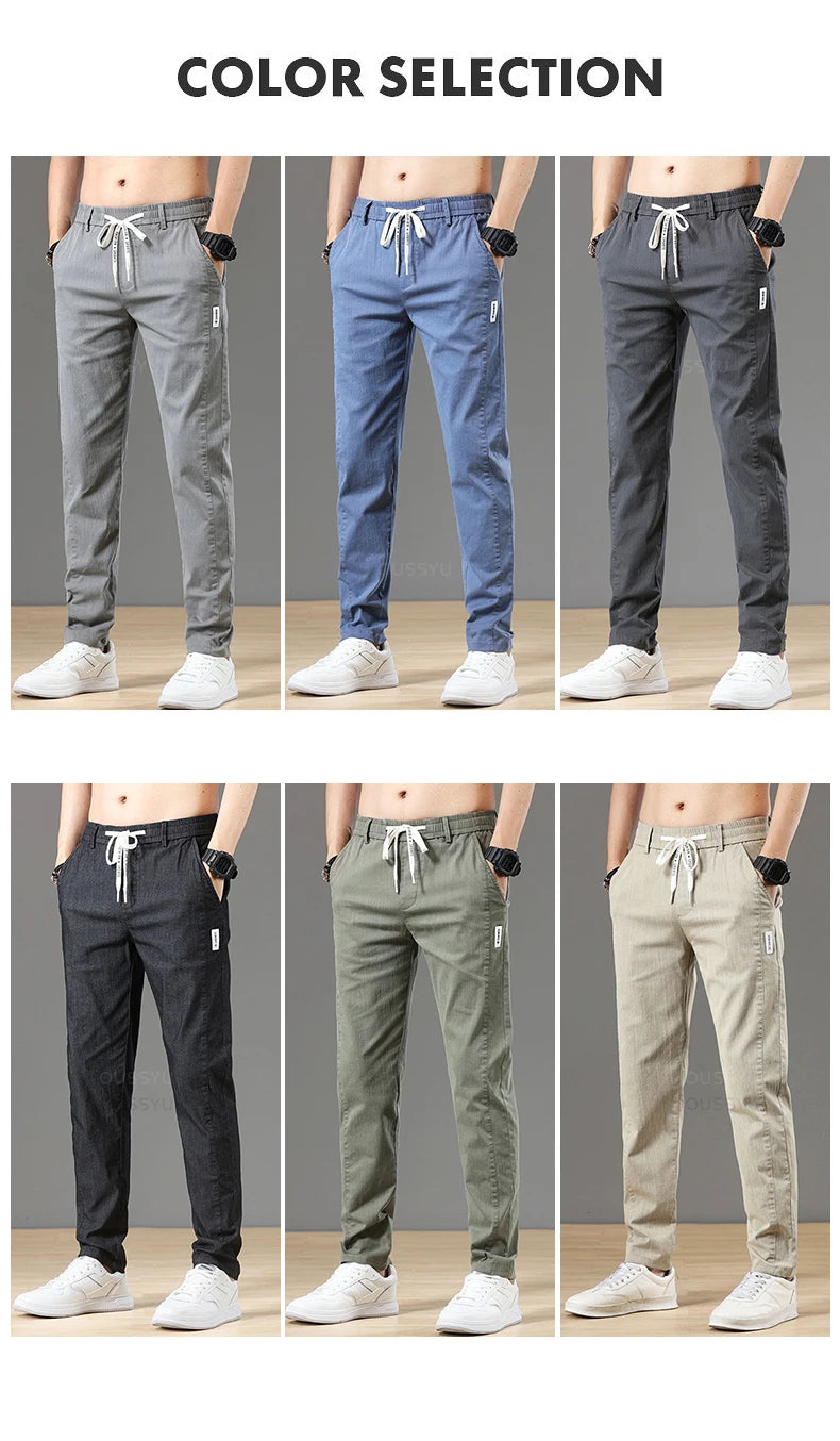 Autumn Cottom Men's Pants Fashion Classic Drawstring Elastic Waist Jogging Stretch Casual Grey Cargo Trousers Male 28-38 - Clikcy