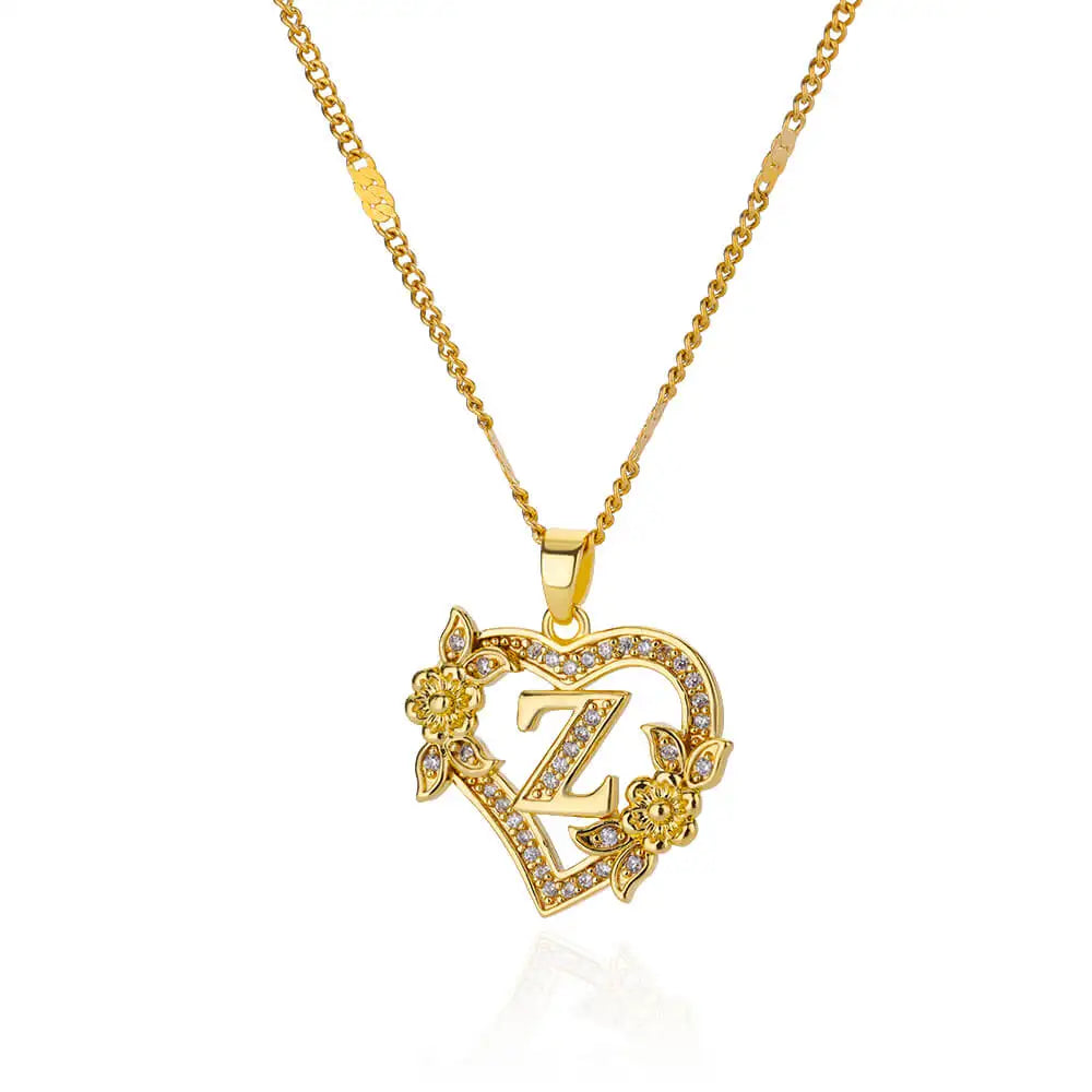 Heart Initial Letter Necklaces For Women Gold Color Stainless Steel Chain A-Z Alphabet Pendant Necklace Birthday Jewelry Gift - Clikcy