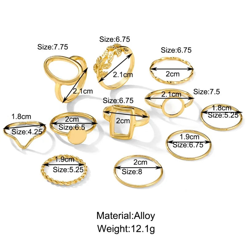 11 Pcs/Set Olive Branch Leaf Geometry Rings Set for Women Combination Creative Joint Ring Fashion Party Jewelry Gift - Clikcy