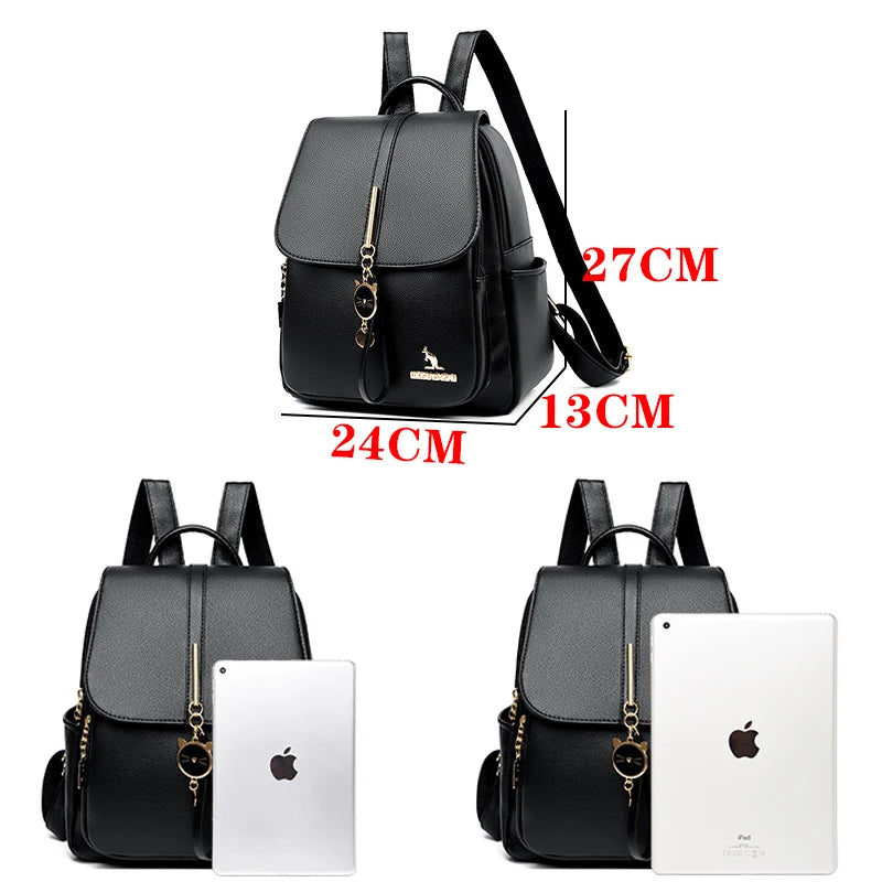 College Women Backpack Designer Soft Leather Vintage Packbag Female Travel Back Pack School Bags for Teenage Girls Shoulder Bag - Clikcy