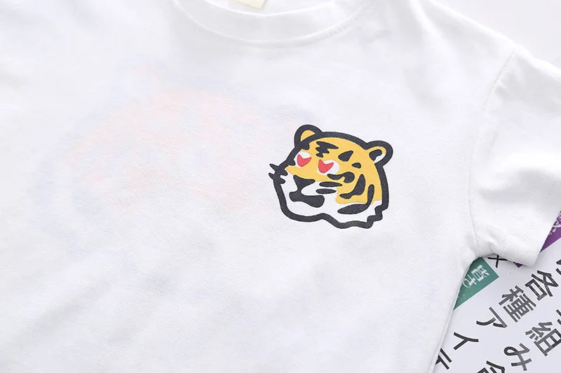 1 2 3 4 5 Years Summer Boys Clothing Set Tiger Pattern T-shirt + Grid Design Shorts 2Pcs Suit For Kids Casual Children Outfit - Clikcy