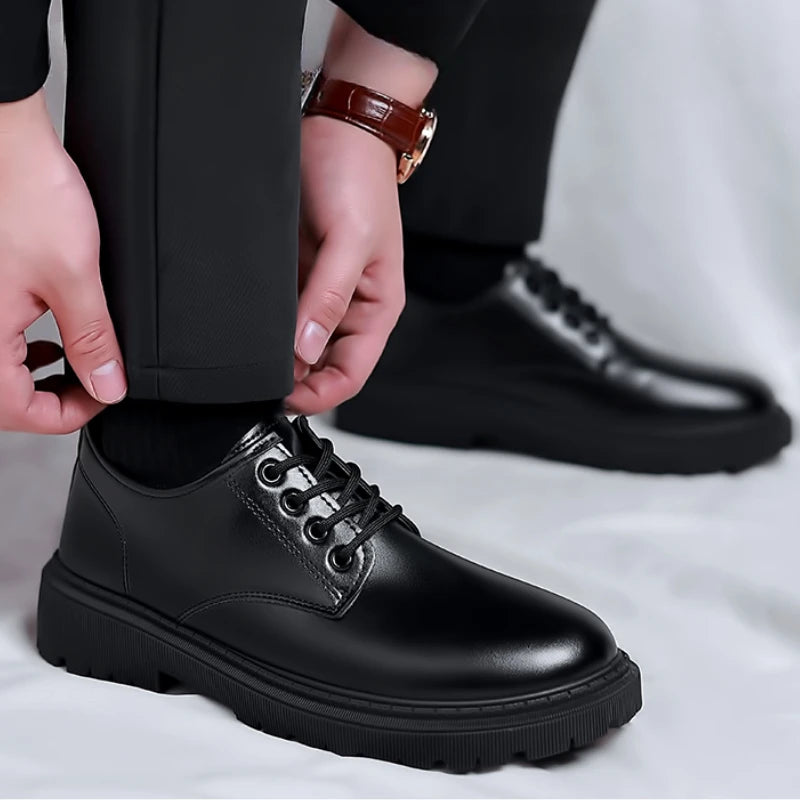 Luxury Men's Genuine Leather Business Formal Shoes British Style Men's Black Platform Lace Up Casual Shoes Zapatos De Cuero 2025