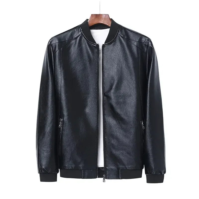 2024 Autumn New Men Black Biker PU Leather Coat Korean Fashion Men Pu Leather Jacket Trend Casual Fit Slim Baseball Clothes 8Xl - Clikcy