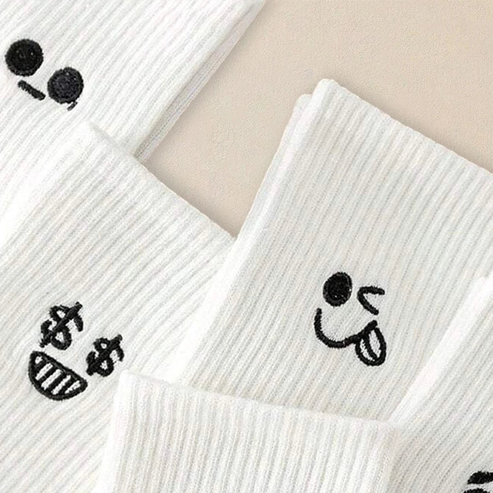 5/10/20 Pairs Men White Cartoon Socks Trendy Versatile Expression Socks With Simple Soft Breathable Comfortable Casual Socks - Clikcy