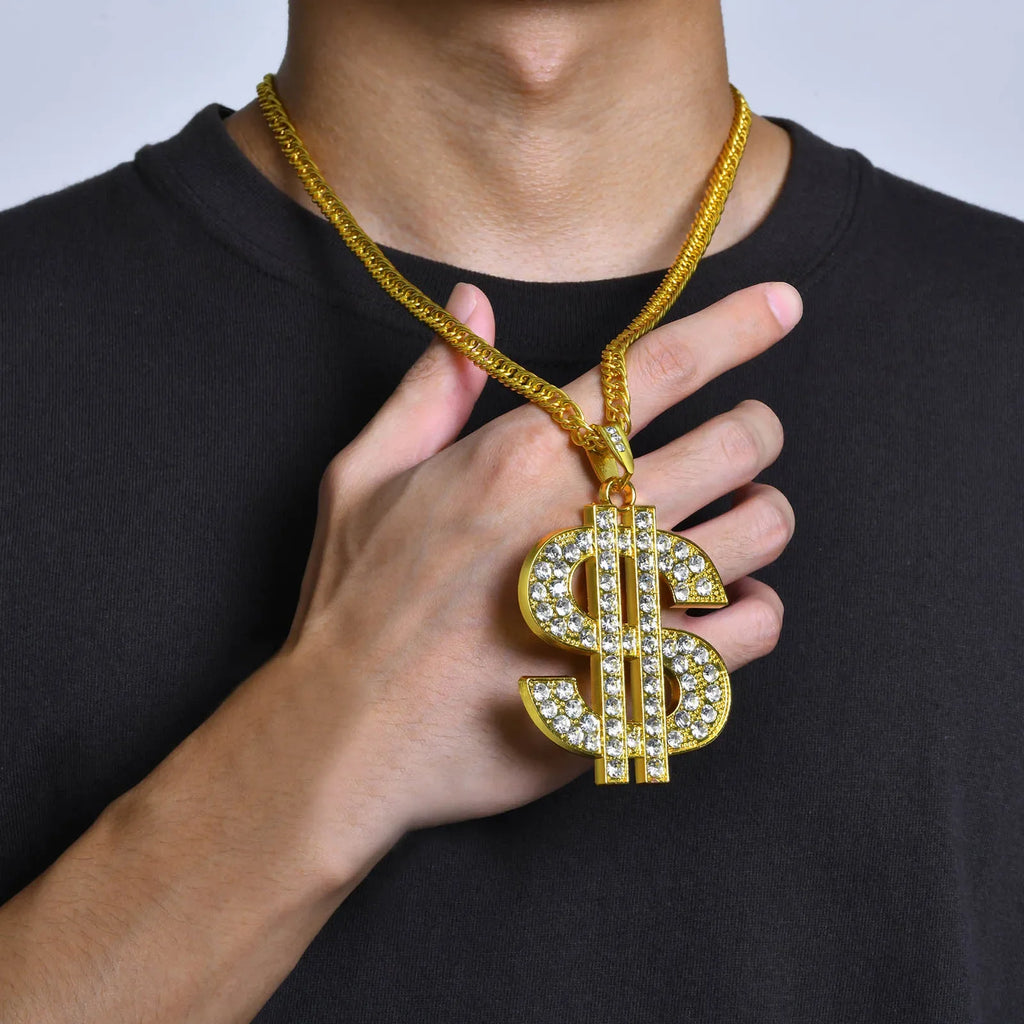 Men Gold Color Dollar Sign Necklaces,Hip Hop Money Dollar Pendant Collar Dollar Open Ring,Music Festival Party Gifts Jewelry - Clikcy