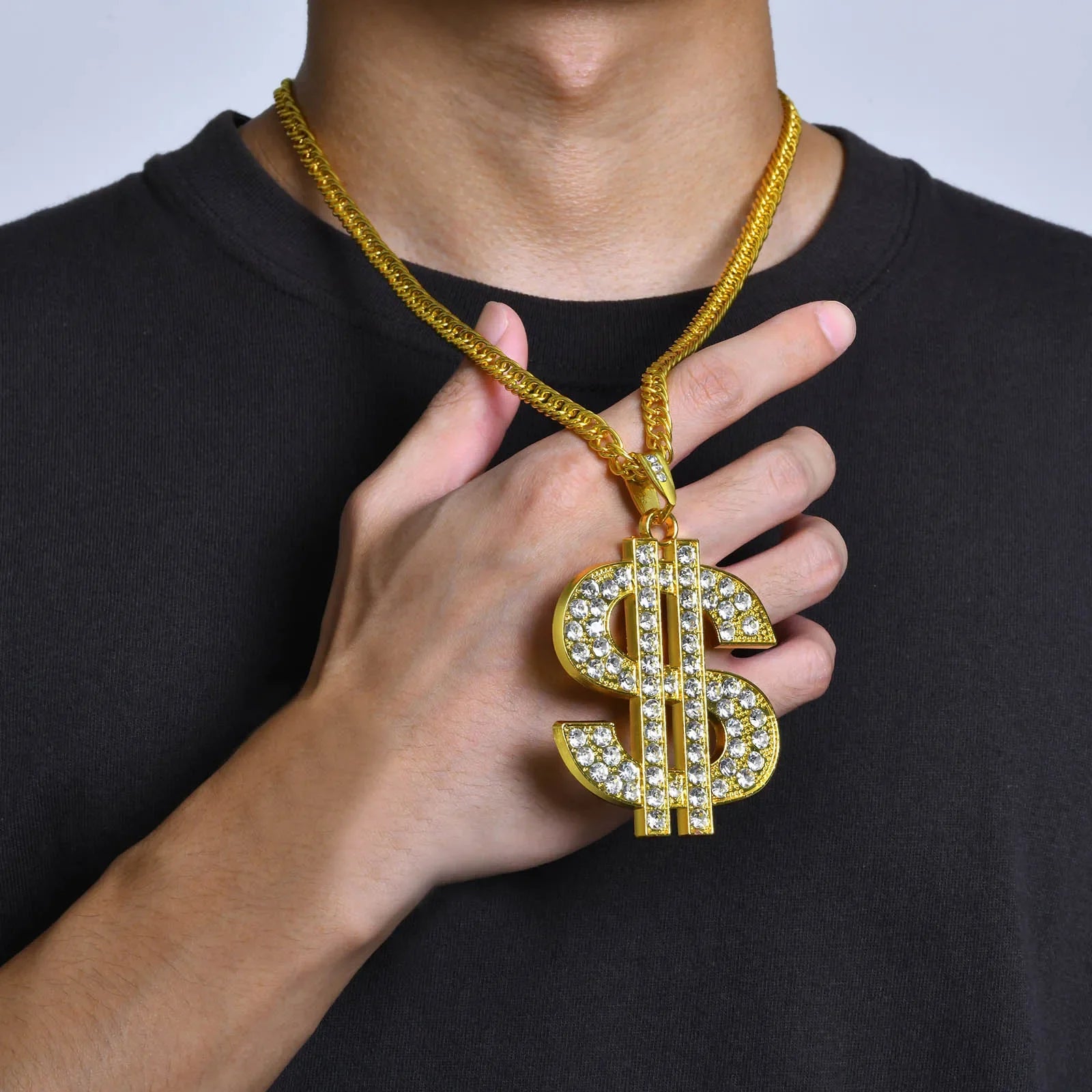 Men Gold Color Dollar Sign Necklaces,Hip Hop Money Dollar Pendant Collar Dollar Open Ring,Music Festival Party Gifts Jewelry - Clikcy