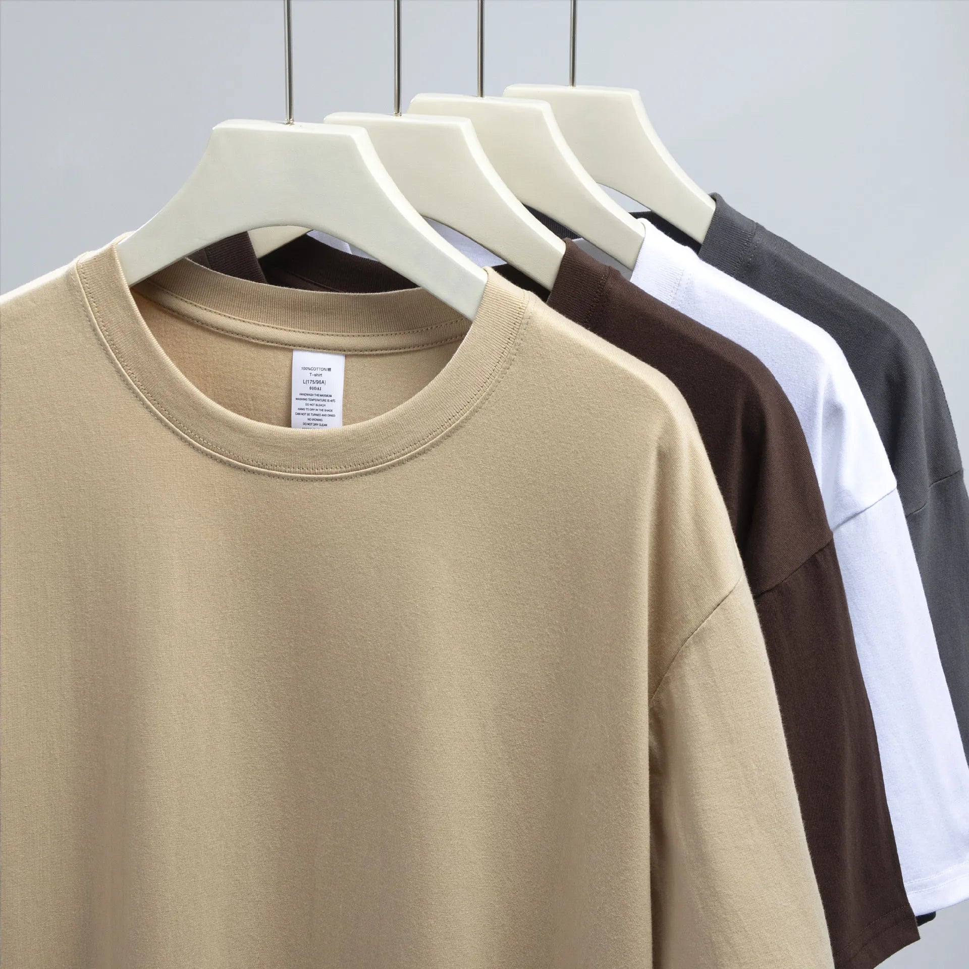 Heavyweight round neck pure cotton short sleeved t-shirt loose solid color white t men's and women's bottom shirt solid color - Clikcy