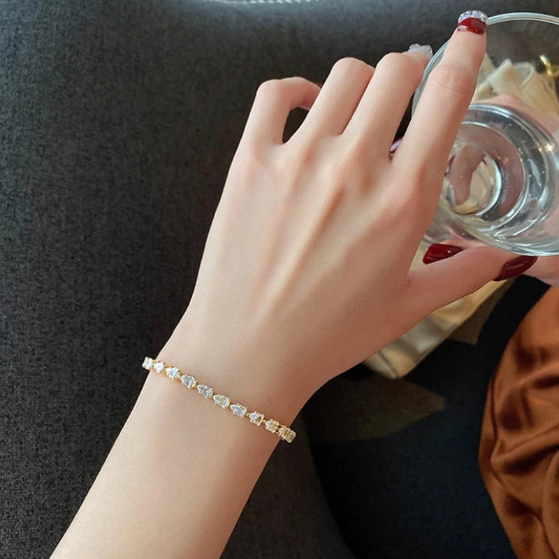 New Fully Inlaid Rhinestone Adjustable Gold Plated Shiny Women's Bracelet Fashion Droplet Shape Zircon Bracelet Jewelry Gift - Clikcy
