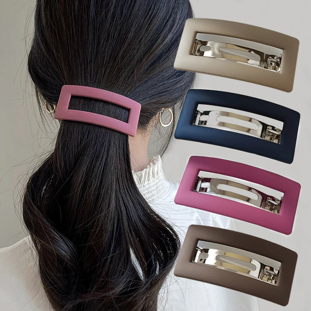 Simple Matte Spring Hair Clip Elegant Rectangle Frosted Barrettes Hairgrips For Ponytail Holder Female Summer Headdress - Clikcy