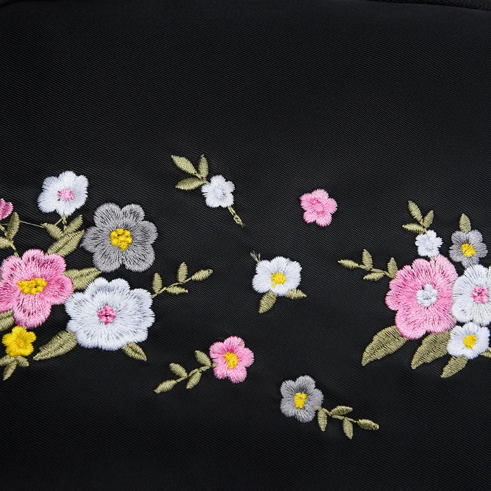 Fashion Nylon Backpack For Women Embroidery Design Student School Bag Leisure Travel Rucksack Popular Girl Commuting Sac A Dos - Clikcy