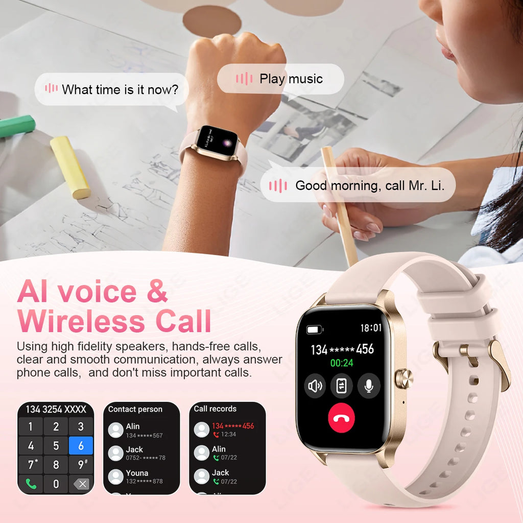 LIGE Fashion Smart Watch Women 1.85” HD Screen Custom Watch Face Women’s Health Monitor Watch Bluetooth Call Sports Smartwatches - Clikcy