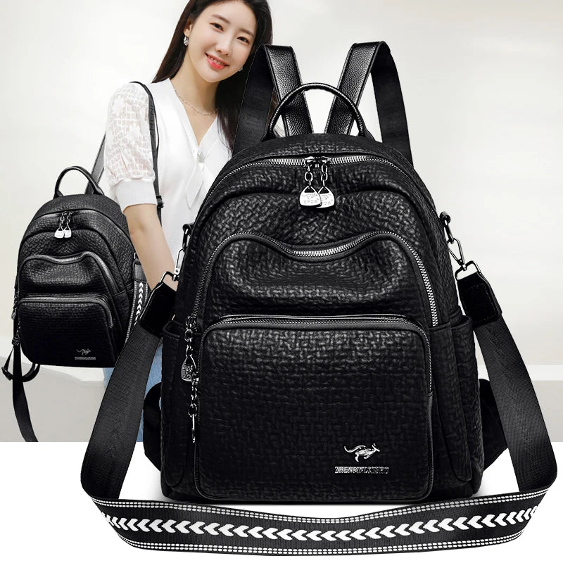 Large Backpack Women Leather Rucksack Women's Knapsack Travel Backpacks Shoulder School Bags for Teenage Girls Mochila Back Pack - Clikcy