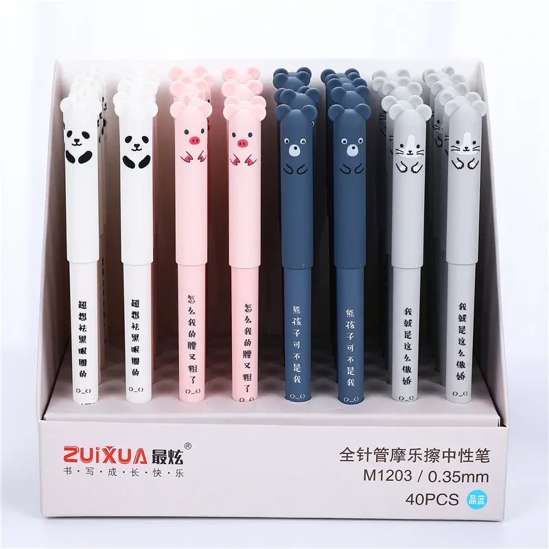 4 Pcs/Set Kawaii Pig Bear Cat Mouse Erasable Gel Pen School Office Supplies Stationery Gift 0.35mm Blue Black Ink - Clikcy