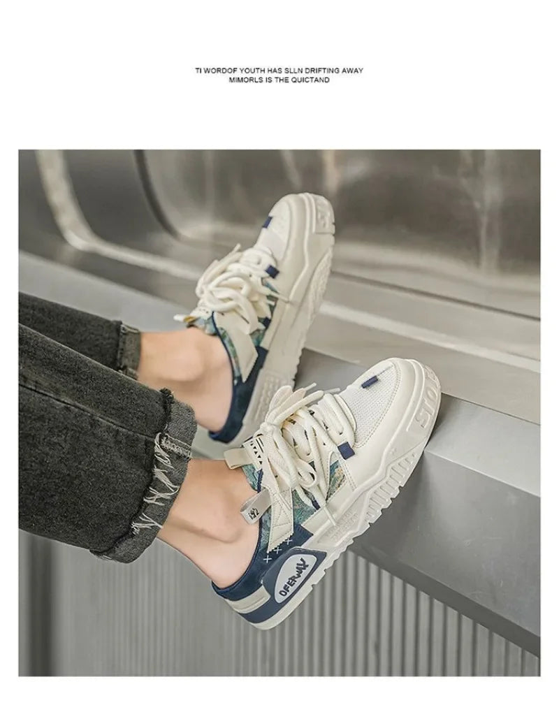 2025Summer Fashion Designer Men Half Slipper Breathable Casual Platform Shoes Lightweight Sneakers Outdoor Walking Flats Loafers