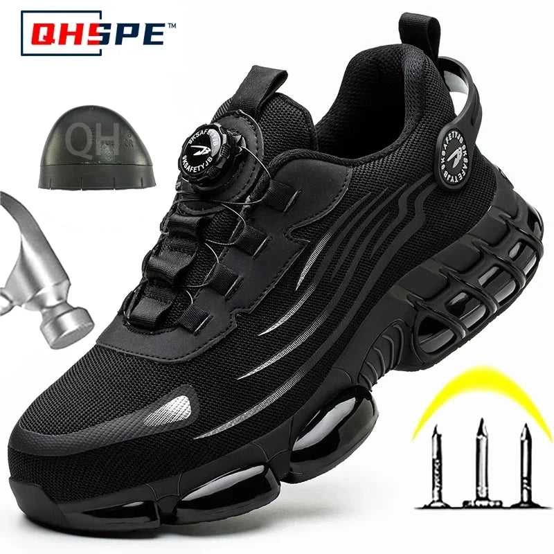 Rotating Button New Safety Shoes Men Anti-smash Anti-puncture Work Shoes Fashion Men Sport Shoes Security Protective Boots Men - Clikcy