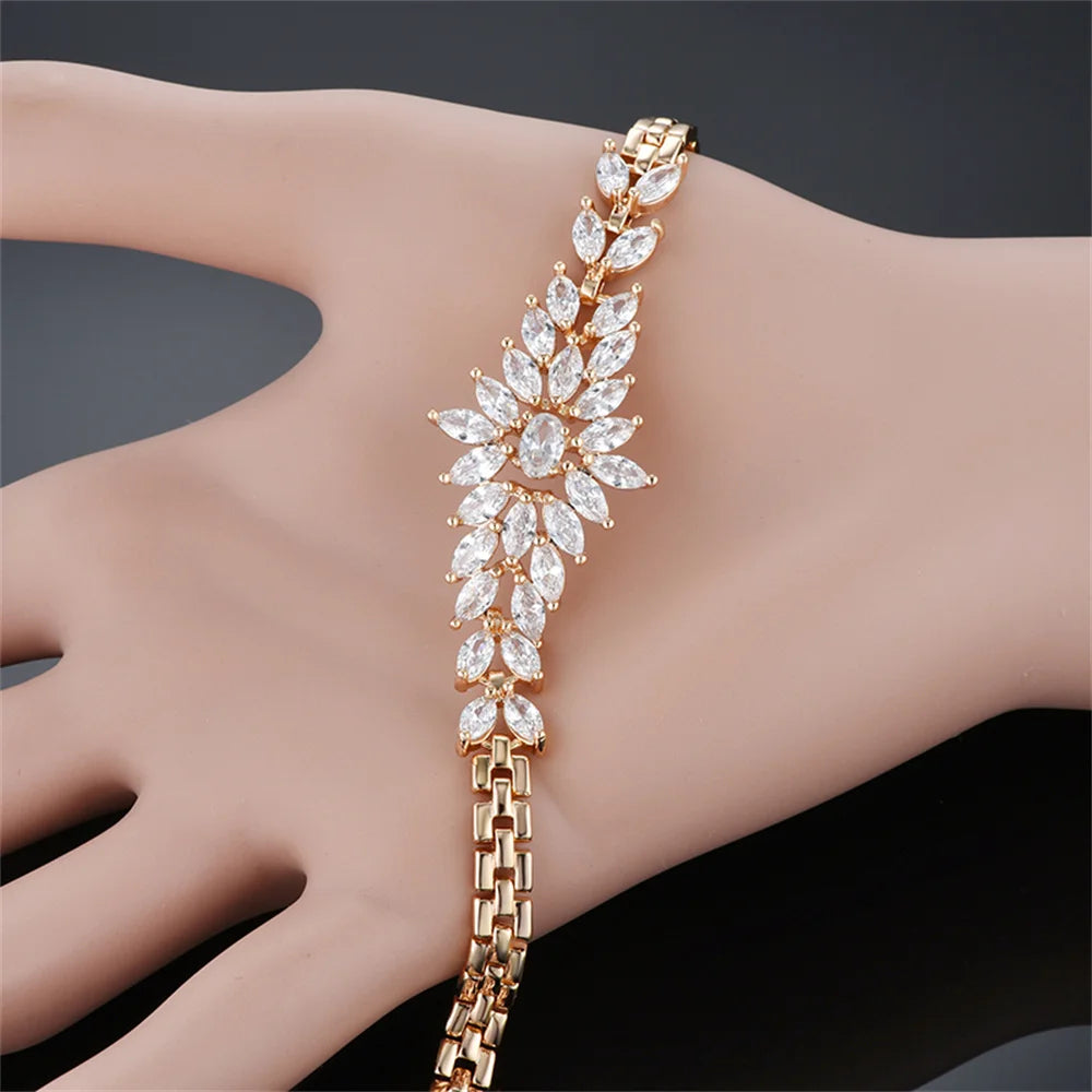 Luxury New Trendy Gold Color AAA Zircon Rhinestone Bracelet Chain Charm Valentine's Day Jewelry Gifts For Women Lovers - Clikcy