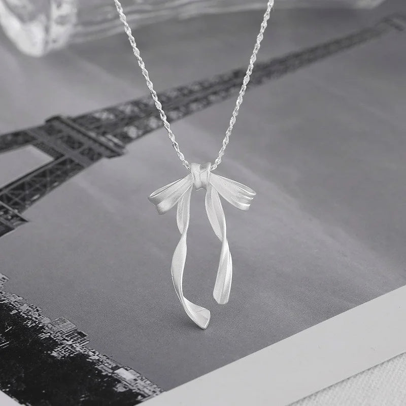 Exquisite Clavicle Chain Elegant Scrub Bow Pendant Necklace For Women Girls Temperament Collar Chain Korean Student - Clikcy