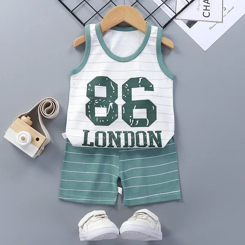 Children Sets Kids Clothes Boys Girls Vest Suit  Summer Children's Clothing baby Cotton T-Shirts Shorts Tank Top Sleeveless - Clikcy